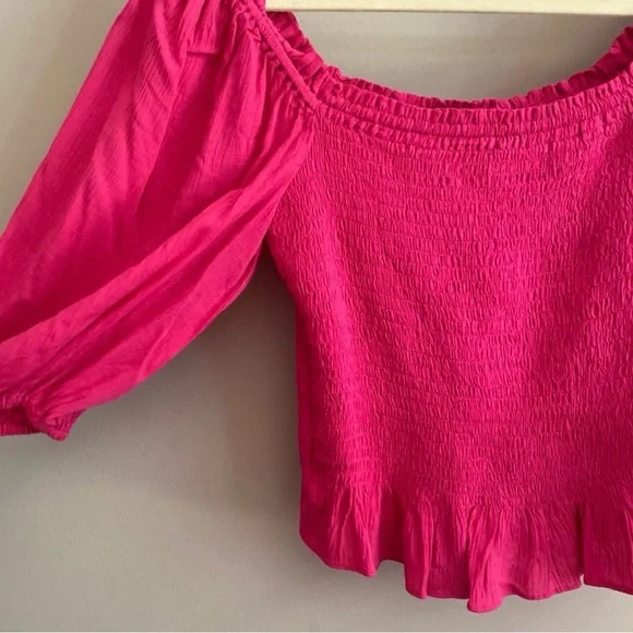 NWOT Lush hot Pink Off-Shoulder Top ruched smocked small top - Picture 2 of 4